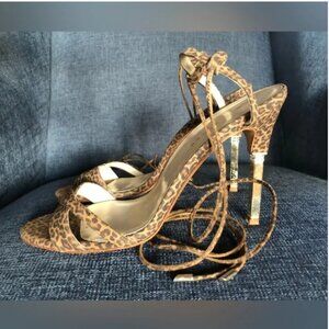 Mia Becar Animal Print Suede High Heel Lace Up Sandals size 39 US 9